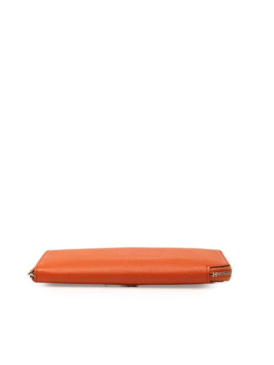 HERMES Azap Integral Long Wallet Round Zipper Leather Men Hermes Azap Long Silk in Zip Around Wallet Fu Orange Veau